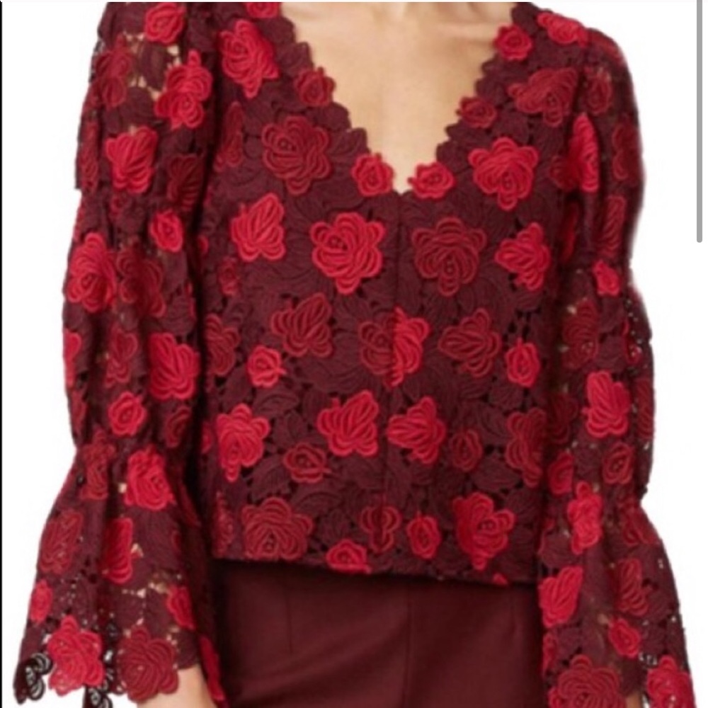 Club Monaco Red Jarne Rose Lace Top